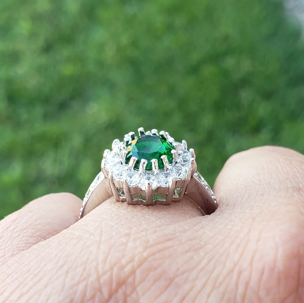 Emerald Green CZ Silver Ring